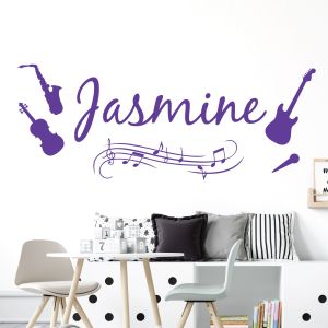 Personalised Music Name Wall Sticker - Children's Bedroom Violin Guitar Vinyl Decal UK