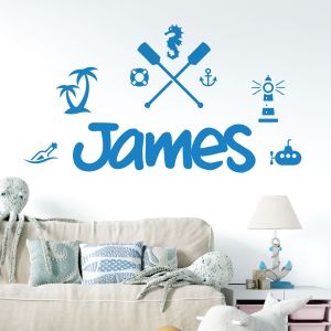 Personalised Nautical Name Wall Sticker - Children's Bedroom Seaside Vinyl Decal UK