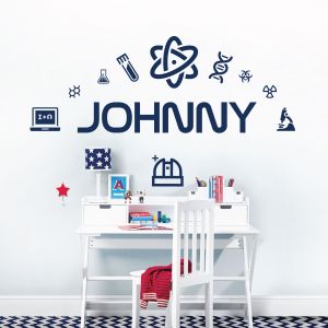 Personalised Science Name Wall Sticker - Children's Bedroom Study Vinyl Decal UK
