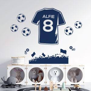 Personalised Football Shirt Name Wall Sticker - Boys Bedroom Soccer Vinyl Decal UK