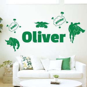 Personalised Superhero Name Wall Sticker - Children's Bedroom Vinyl Decal UK