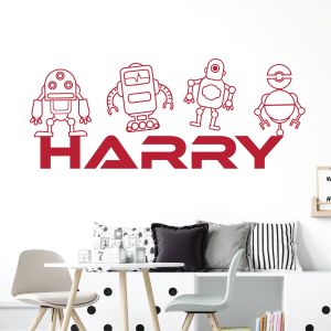 Personalised Robot Name Wall Sticker - Children's Bedroom Vinyl Decal UK