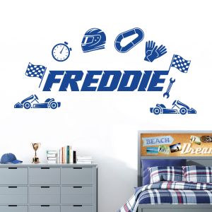 Personalised Racing Car Name Wall Sticker - Boys Bedroom Motorsport Vinyl Decal UK