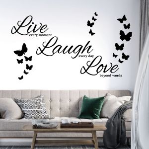 Live Every Moment Laugh Every Day Love Beyond Words Wall Sticker - Living Room Vinyl Decal UK