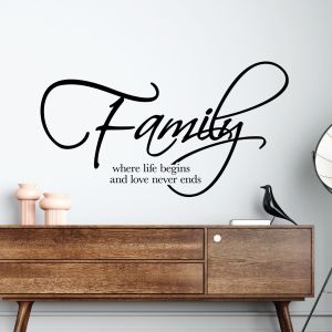 Family Wall Sticker - Where Life Begins Love Never Ends - Living Room Vinyl Quote Decal UK
