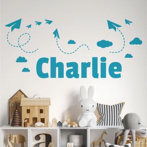 Personalised Paper Planes Name Wall Sticker - Children's Bedroom Nursery Vinyl Decal UK