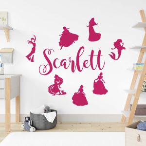 Personalised Name Princess Wall Sticker - Elsa, Rapunzel, Ariel, Belle - Girls Bedroom Vinyl Decal UK