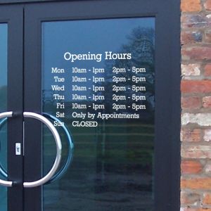 Custom Opening Hours Sign - 2 Sets of Times - Shop Window Vinyl Sticker UK