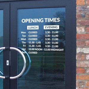 Restaurant Opening Hours Sign - Lunch and Evening Times - Custom Vinyl Sticker UK