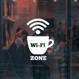 Free WiFi Coffee Cup Sign Sticker - Cafe, Restaurant, Shop - Custom Vinyl UK