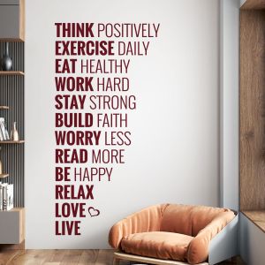 Think Positively, Exercise Daily, Eat Healthy, Work Hard, Stay Strong - Office Motivational Vinyl Wall Sticker UK