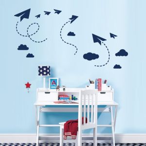 Paper Planes, Clouds and Sky Wall Sticker Set - Children's Bedroom Vinyl Wall Sticker UK