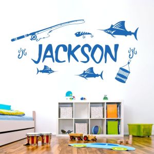 Personalised Name Fishing Wall Sticker - Sport Fishing, Lake, Tackle - Boys Bedroom Vinyl Decal UK