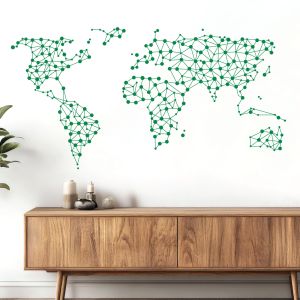 Abstract World Map Join the Dots Wall Sticker - Office Living Room Vinyl Wall Sticker UK