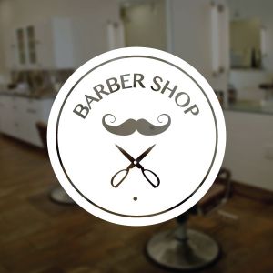 Barber Shop Moustache and Scissors - Round Vinyl Sign Sticker UK