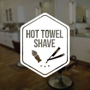 Hot Towel Shave - Razor and Brush - Barber Shop Vinyl Sign Sticker UK