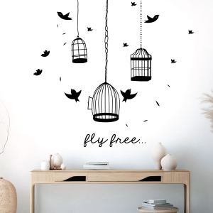 Flying Birds and Bird Cages Wall Sticker - Living Room Bedroom Vinyl Wall Sticker UK