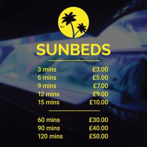 Custom Tanning Salon Sun Beds Price List - Palm Trees - Vinyl Sign Sticker UK
