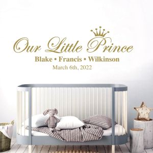 Our Little Prince Name and Date of Birth - Baby Nursery Boys Vinyl Wall Sticker UK