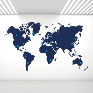 Large World Map with Pins Wall Sticker - Office Living Room Vinyl Wall Sticker UK