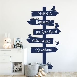 Storybook Signpost Wall Sticker - Narnia, Hogwarts, Neverland, Wonderland - Children's Bedroom Vinyl Wall Sticker UK