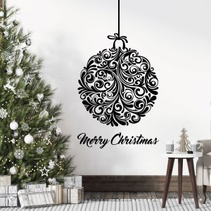 Christmas Tree Swirl Ball Wall Sticker - Festive Home Vinyl Wall Sticker UK