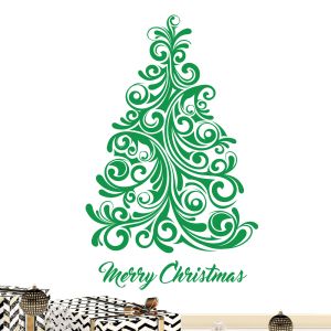 Christmas Tree Swirl Wall Sticker - Festive Home Vinyl Wall Sticker UK