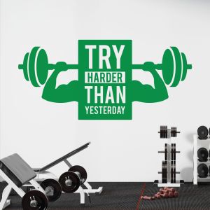 Try Harder Than Yesterday - Gym Motivational Quote Vinyl Wall Sticker UK
