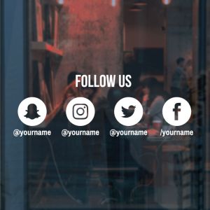 Follow Us Social Media Icons Wall Sticker - Horizontal - Shop Window Vinyl Sticker UK