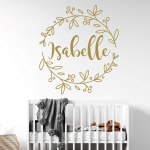 Personalised Name Floral Wreath Wall Sticker - Nursery Vinyl Decal UK