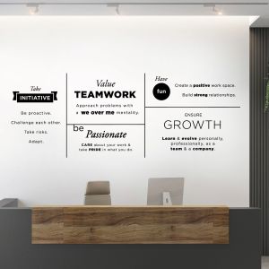 Take Initiative, Value Teamwork, Be Passionate, Ensure Growth, Have Fun - Office Motivational Vinyl Wall Sticker UK