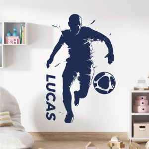 Personalised Name Running Footballer Wall Sticker - Football Soccer Player - Sports Vinyl Decal UK