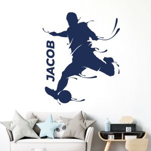 Personalised Name Goal Kick Footballer Wall Sticker - Football Soccer - Sports Vinyl Decal UK