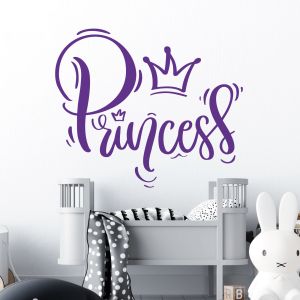 Princess in Script Writing with Crown - Girls Nursery Vinyl Wall Sticker UK