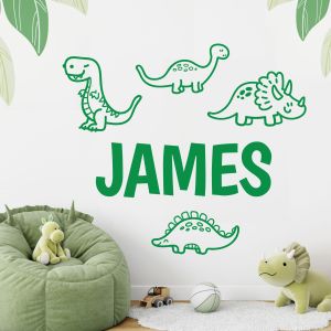 Personalised Name Cartoon Dinosaur Wall Sticker - Jurassic Era, T-Rex - Children's Vinyl Decal UK