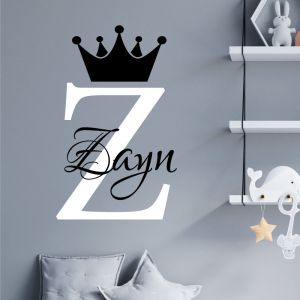 Personalised Name Baby Prince Princess Wall Sticker - Initial Letter Crown - Nursery Vinyl Decal UK