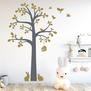 Tree, Leaves, Birds and Rabbits - Forest Animals - Nursery Vinyl Wall Sticker UK