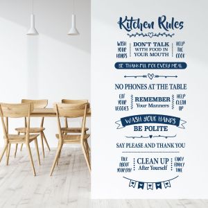 Kitchen Rules Wall Sticker - Wash Hands, No Phones, Help the Cook - Vinyl Wall Sticker UK