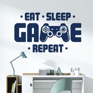 Eat Sleep Game Repeat - Gamers Bedroom Vinyl Wall Sticker UK