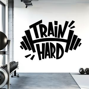 Train Hard - Gym Barbell Motivational Vinyl Wall Sticker UK