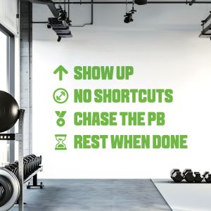 GYM RULES - Show Up, No Shortcuts, Chase The PB, Rest When Done - Motivational Vinyl Wall Sticker UK