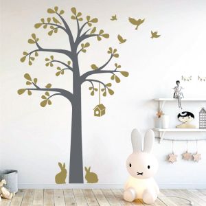 Tree, Leaves, Birds & Rabbits - Forest Animals - Nursery Decal Wall Sticker