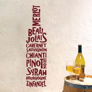 Wine Bottle - Merlot, Pinot Noir, Sauvignon - Kitchen Restaurant Decal Wall Sticker