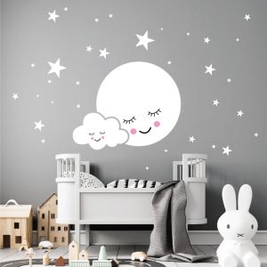 Cute Moon & Cloud with Stars - Baby Nursery Decal Wall Sticker