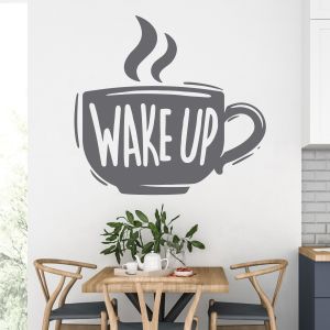 Wake UP Coffee Cup - Cafe Kitchen Decal Wall Sticker
