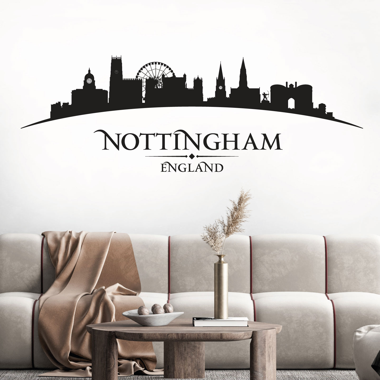Nottingham City Skyline Wall Sticker - Nottingham Castle, Nottingham Eye, Robin Hood - Bedroom Living Room Vinyl Decal UK