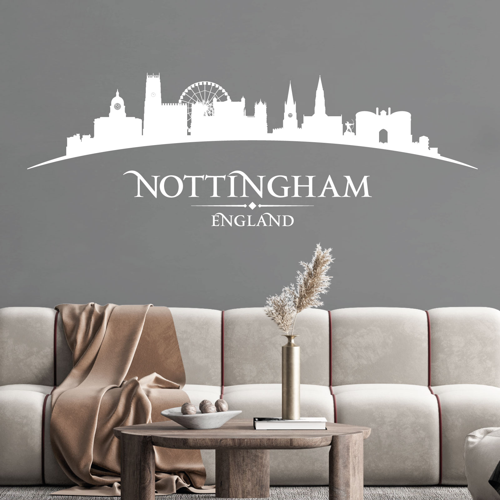 Nottingham City Skyline Wall Sticker - Nottingham Castle, Nottingham Eye, Robin Hood - Bedroom Living Room Vinyl Decal UK