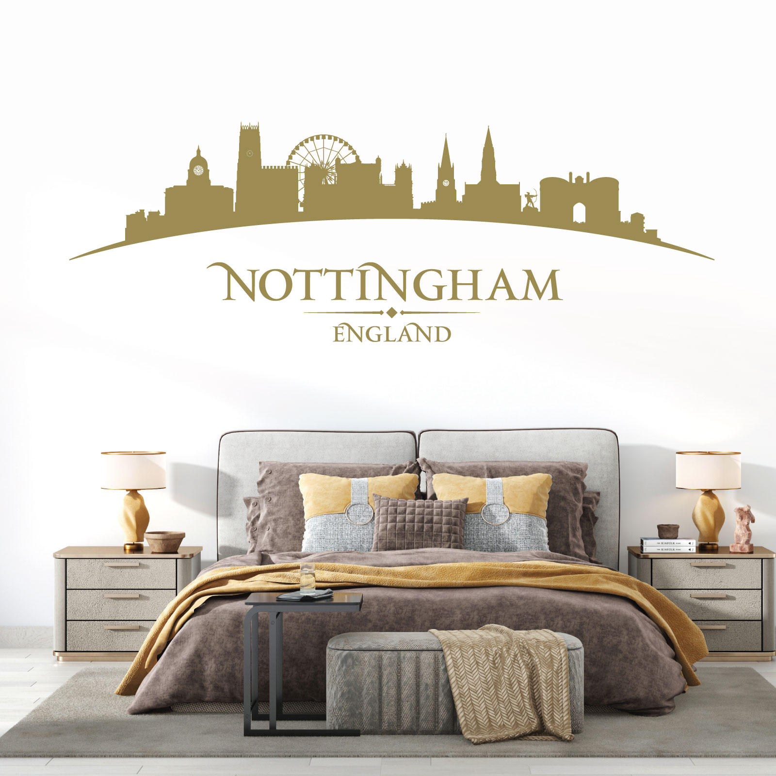 Nottingham City Skyline Wall Sticker - Nottingham Castle, Nottingham Eye, Robin Hood - Bedroom Living Room Vinyl Decal UK
