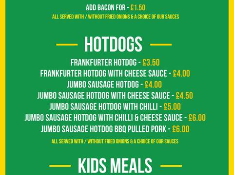 Burger bar menu board — Price list