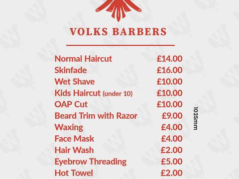 Volks Barbers price list — Price list